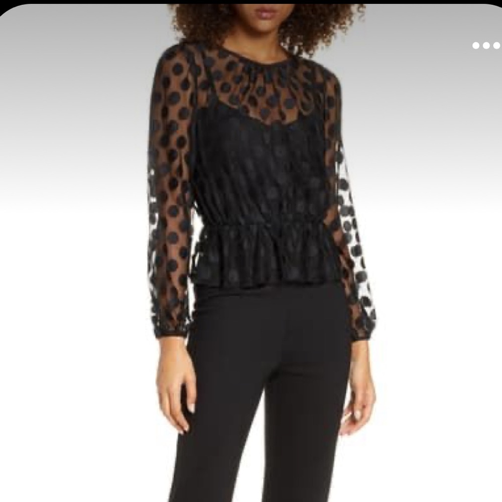 Ali & Jay Polka Dot Peplum Open Back Blouse